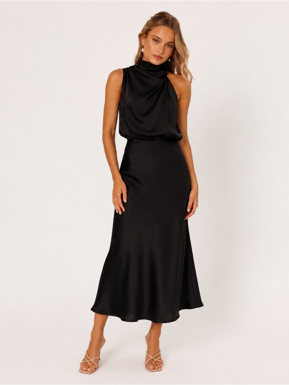 Petal & Pup Anabelle Halter Neck Midi Dress, Black, Formal, Cocktail,
